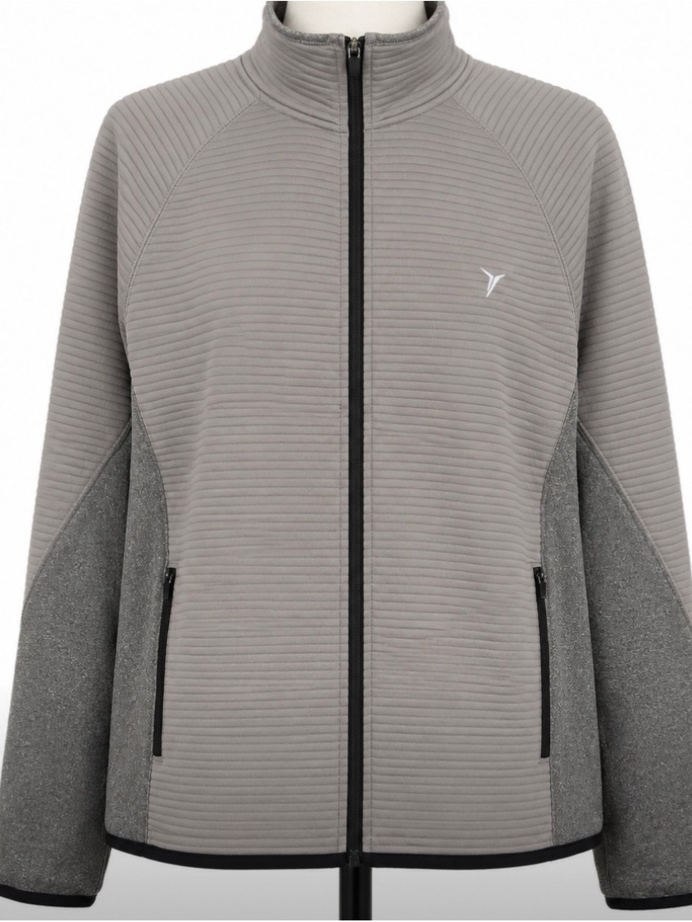Old Navy Active Gray Ribbed Full Zip Jacket Performance Athletic Track Jacket L